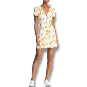 re:named New With Tags V-neck White Mini Dress with Yellow Floral Accents